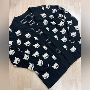 Sugarhill Black & White Cat Pattern Women’s Cardigan Sweater
